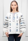 Bluza alba cu broderie neagra si bleu