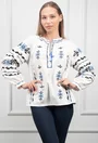 Bluza alba cu broderie neagra si bleu