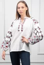 Bluza alba cu broderie rosie si neagra