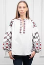 Bluza alba cu broderie rosie si neagra