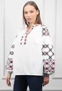 Bluza alba cu broderie rosie si neagra