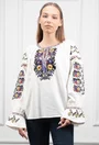 Bluza alba cu broderie si maneci stil clopot