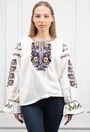 Bluza alba cu broderie si maneci stil clopot