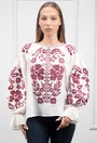 Bluza alba stil ie cu broderie visinie