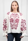 Bluza alba stil ie cu broderie visinie