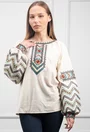 Bluza bej accesorizata cu broderie