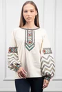 Bluza bej accesorizata cu broderie