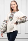 Bluza bej accesorizata cu broderie