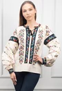 Bluza bej accesorizata cu detalii colorate
