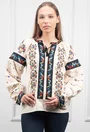 Bluza bej accesorizata cu detalii colorate