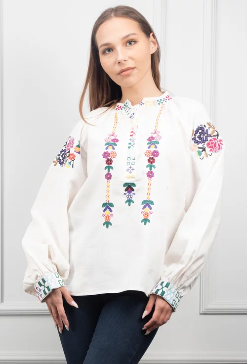 Bluza bej deschis cu broderie