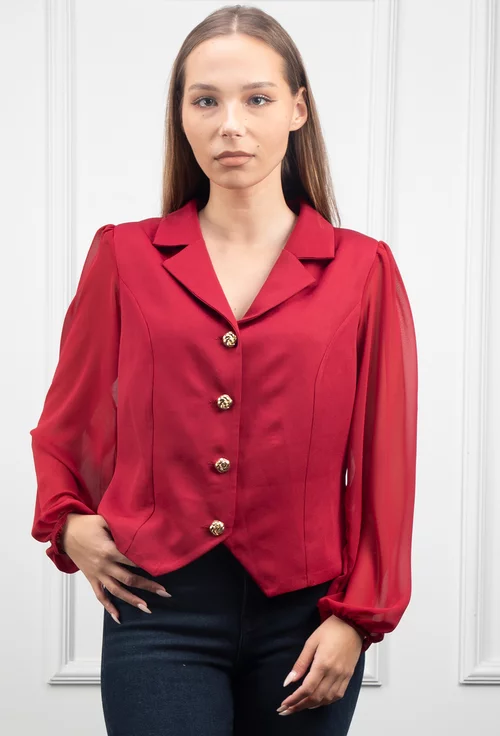 Bluza bordo cu maneci din voal