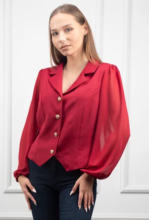 Bluza bordo cu maneci din voal