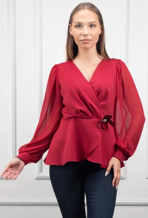 Bluza bordo cu ornament floare