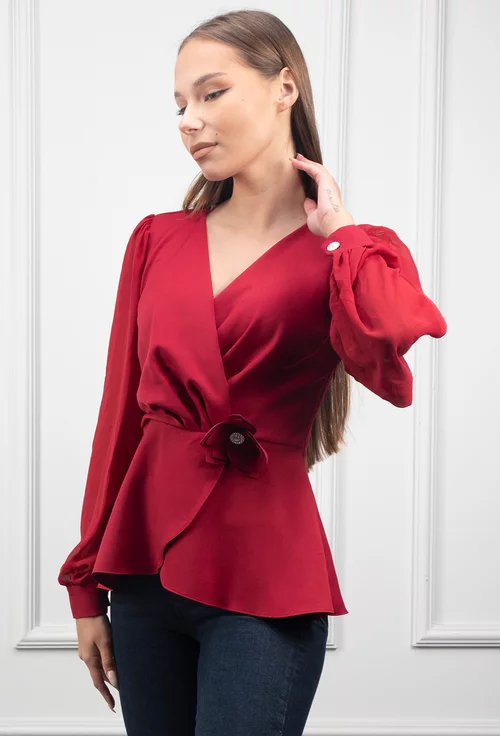 Bluza bordo cu ornament floare