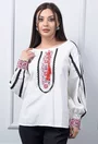 Bluza ecru stil ie cu detalii negre si rosii