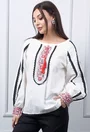 Bluza ecru stil ie cu detalii negre si rosii