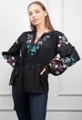 Bluza neagra cu broderie si cordon in talie