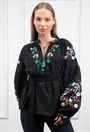 Bluza neagra cu broderie si cordon in talie