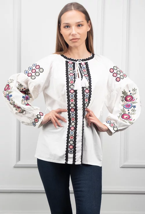 Bluza stil ie alba cu broderie
