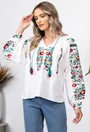 Bluza stil ie alba cu broderie florala