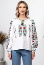 Bluza stil ie alba cu broderie florala