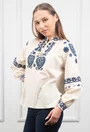 Bluza stil ie bej cu broderie albastra