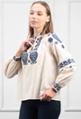 Bluza stil ie bej cu broderie albastra