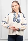 Bluza stil ie bej cu broderie albastra