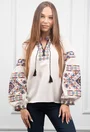 Bluza stil ie cu maneci bufante si broderie