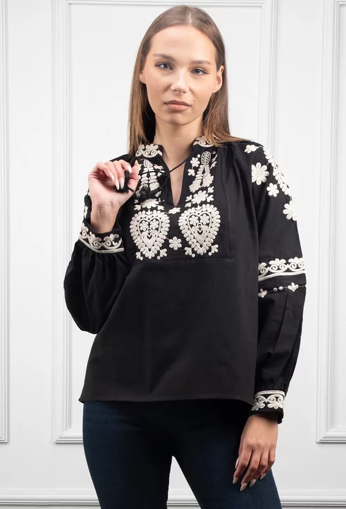 Bluza stil ie neagra cu broderie