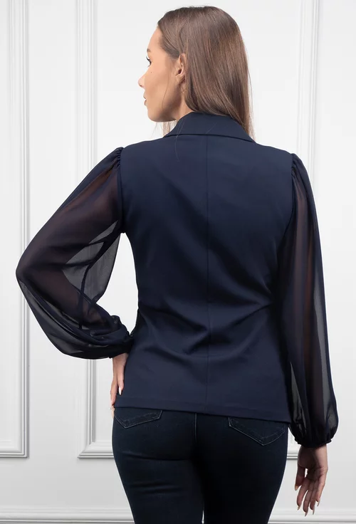 Bluza stil sacou bleumarin cu maneci din voal
