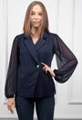 Bluza stil sacou bleumarin cu maneci din voal