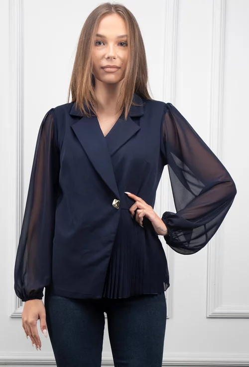 Bluza stil sacou bleumarin cu maneci din voal