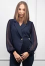 Bluza stil sacou bleumarin cu maneci din voal
