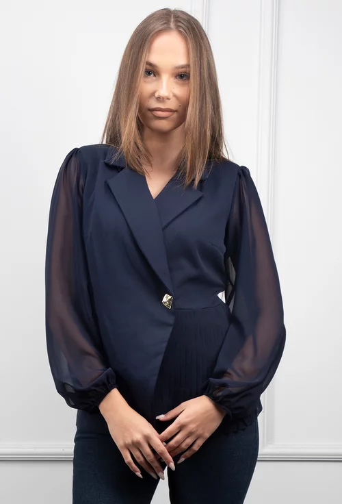 Bluza stil sacou bleumarin cu maneci din voal