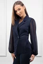 Bluza stil sacou bleumarin cu maneci din voal