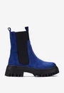Botine dama albastre din piele intoarsa cu elastic negru