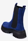 Botine dama albastre din piele intoarsa cu elastic negru