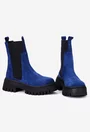 Botine dama albastre din piele intoarsa cu elastic negru