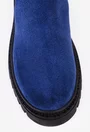 Botine dama albastre din piele intoarsa cu elastic negru