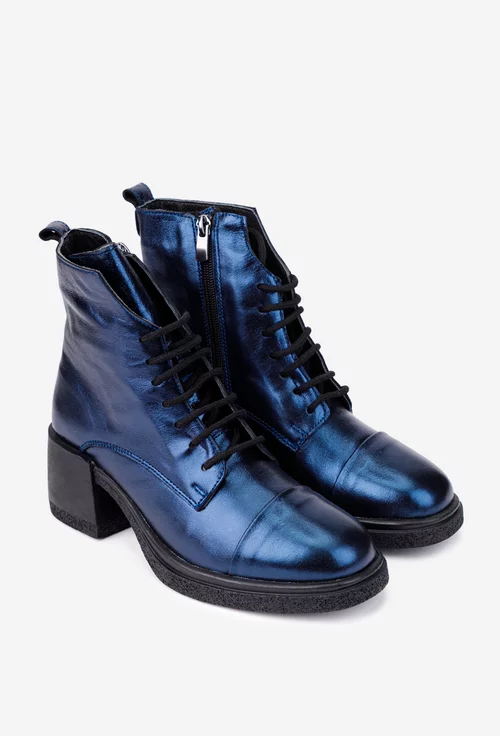 Botine dama albastre din piele naturala