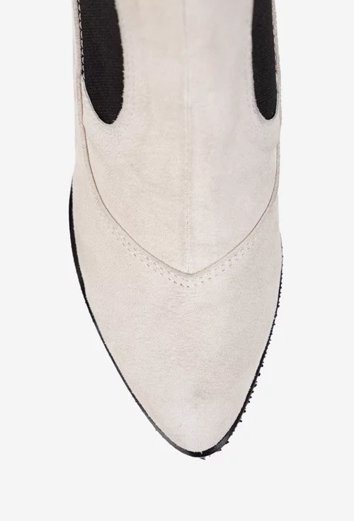 Botine dama bej deschis din piele intoarsa cu elastic in laterale