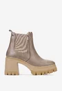 Botine dama bej din piele cu elastic in lateral