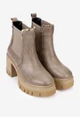 Botine dama bej din piele cu elastic in lateral