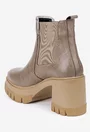 Botine dama bej din piele cu elastic in lateral
