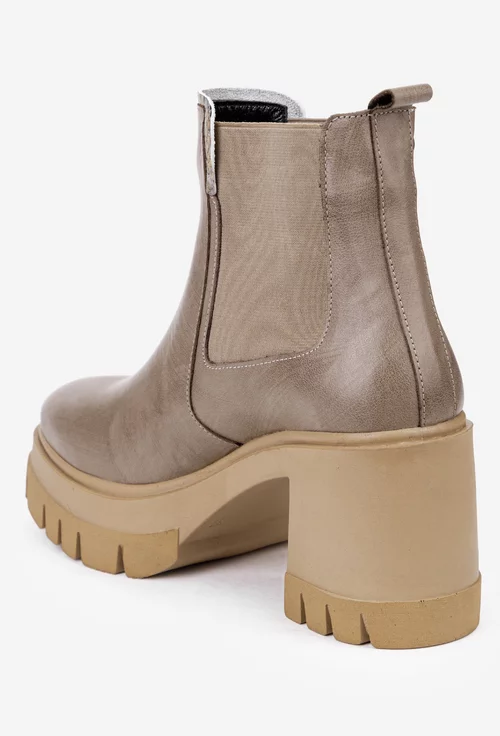Botine dama bej din piele cu elastic in lateral
