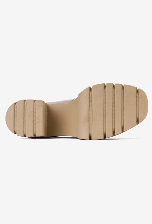 Botine dama bej din piele cu elastic in lateral