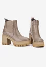 Botine dama bej din piele cu elastic in lateral