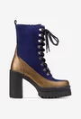 Botine dama bleumarin cu bronz din piele cu toc inalt